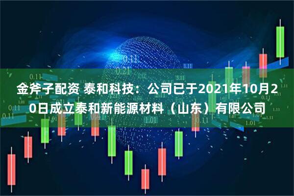 金斧子配资 泰和科技：公司已于2021年10月20日成立泰和新能源材料（山东）有限公司