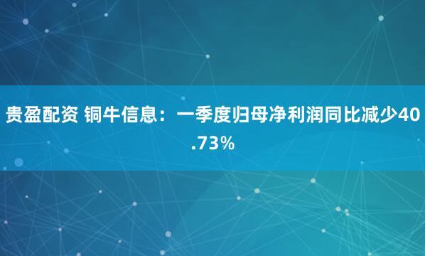 贵盈配资 铜牛信息：一季度归母净利润同比减少40.73%