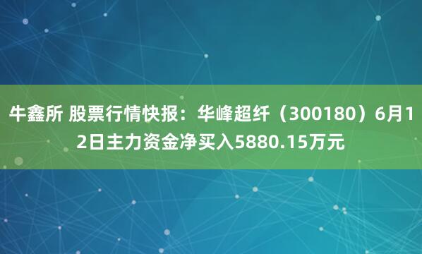 牛鑫所 股票行情快报：华峰超纤（300180）6月12日主力资金净买入5880.15万元